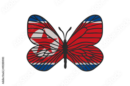 Butterfly wings in color of national flag. Clip art on white background. Korea North © Julia