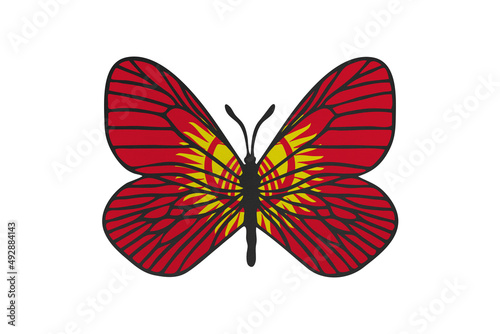 Butterfly wings in color of national flag. Clip art on white background. Kyrgyzstan