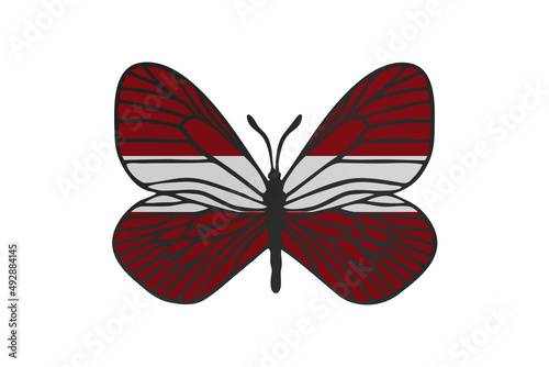 Butterfly wings in color of national flag. Clip art on white background. Latvia