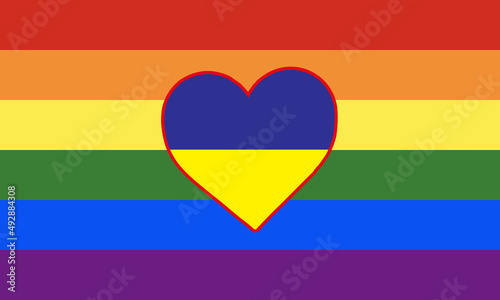 Free Download A heart painted in the colors of the flag of Ukraine on the flag of the LGBT community. Illustration of a blue-yellow heart on a rainbow - GFXLoad