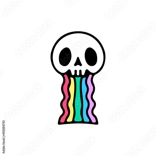 Skull and distorted rainbow, illustration for t-shirt, street wear, sticker, or apparel merchandise. With retro, and cartoon style.