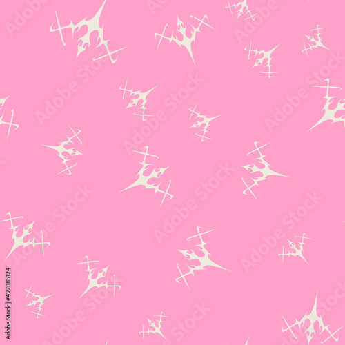 Abstract pattern tattoo sword sketch. Artistic death metal logo design. Random, chaotic pink illustration in Metalcore style on a pink background.