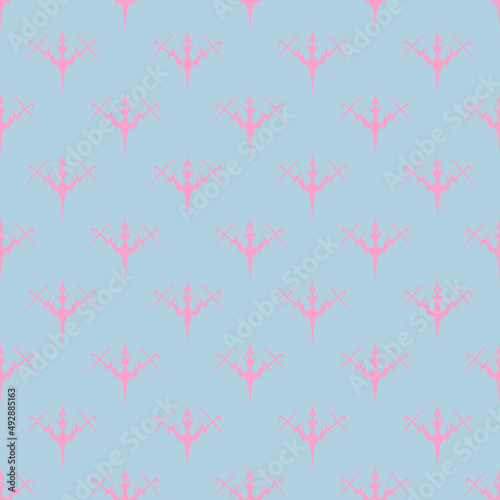 Abstract pattern tattoo sword sketch. Artistic death metal logo design. Pink illustration in Metalcore style on a blue background.