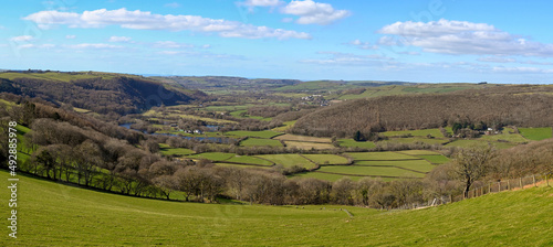 Scenic panoramic view of the River Rheidol valley from a hill farm in west Wales near Aberystwyth photo