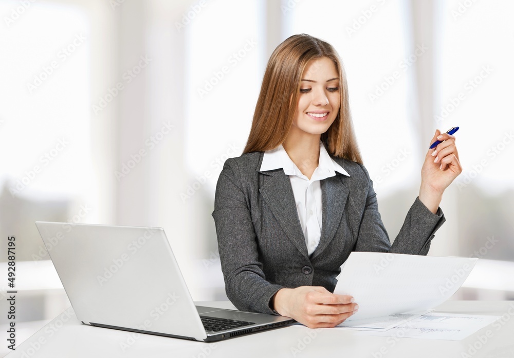 Accounting Bookkeeper Clerk Woman. Bank Advisor And Auditor concept Accounting Bookkeeper Clerk Woman. Bank Advisor And Auditor concept