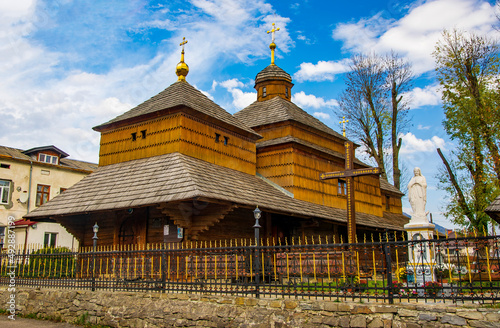 Scenic view of medieval wooden church of the Great Martyr Panteleimon  Skole  Ukraine