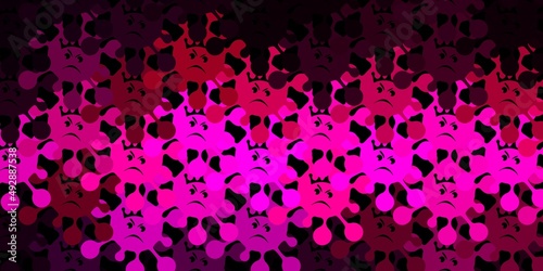 Dark pink vector backdrop with virus symbols.