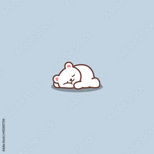 Cute lazy polar bear sleeping cartoon, vector illustration.
