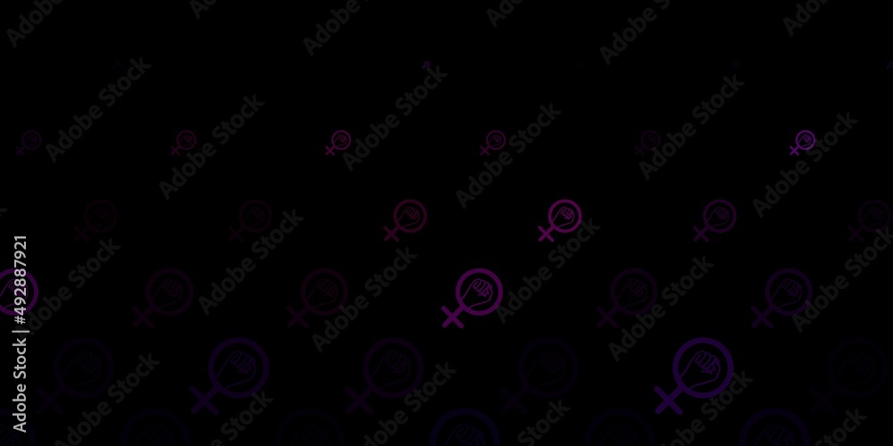 Dark Pink vector backdrop with woman's power symbols.