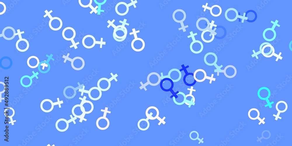 Light Pink, Blue vector backdrop with woman's power symbols.