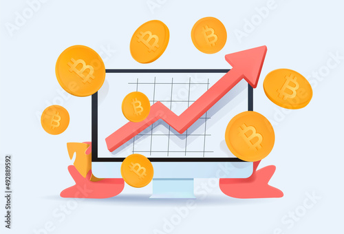 Cryptocurrency concept or electronic payments. Vector technology 3d illustration. Cryptocurrency exchange. Blockchain technology, bitcoin, altcoins. Cryptocurrency mining, finance money market 3D