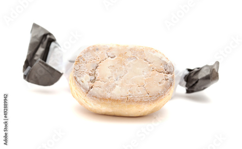 Almond polvoron, crumbly Spanish shortbread, isolated on white background
 photo