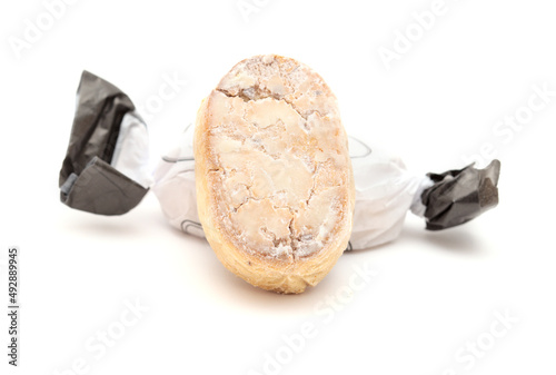 Almond polvoron, crumbly Spanish shortbread, isolated on white background
 photo