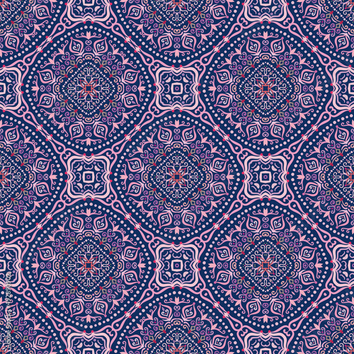 Swirl Pattern Vector. Blue and pink background with purple abstract flowers