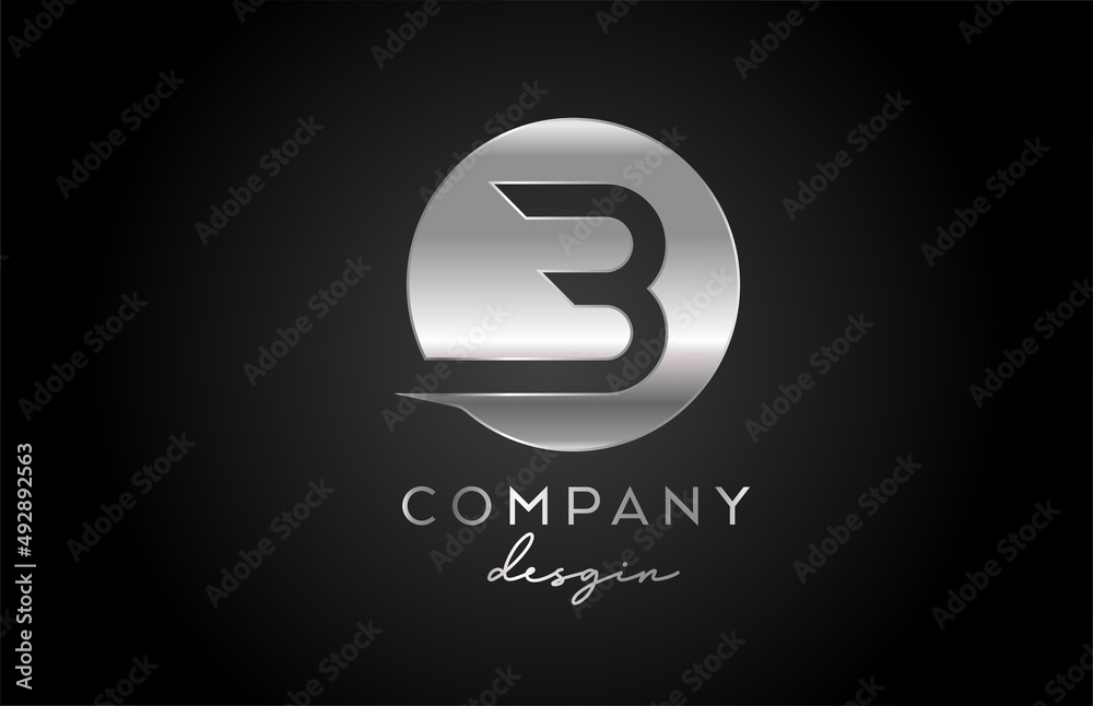 B silver grey alphabet letter logo icon with circle design. Metal creative template for company and business B silver grey alphabet letter logo icon with circle design. Metal creative template for company and business