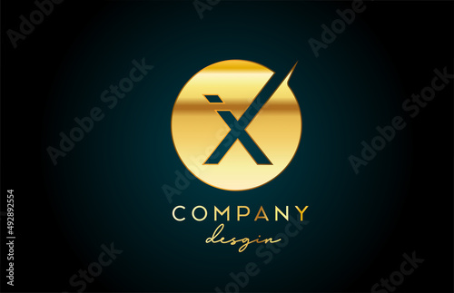 Gold X alphabet letter logo icon with circle design. Golden creative template for business and company