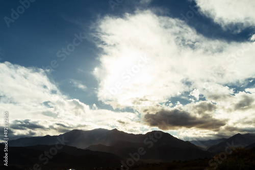 Sunbeams over mountain range in Salta, Argentina