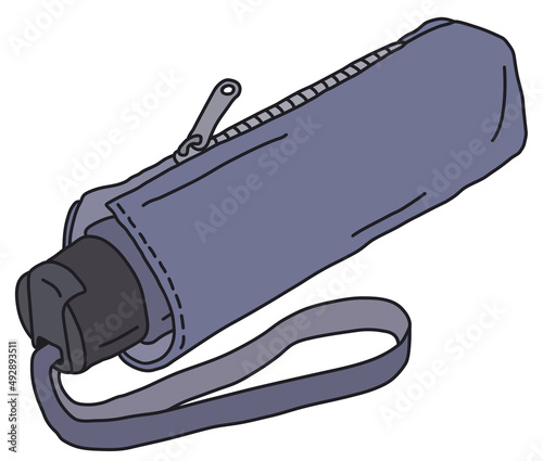The vectorized hand drawing of a blue folding umbrella
