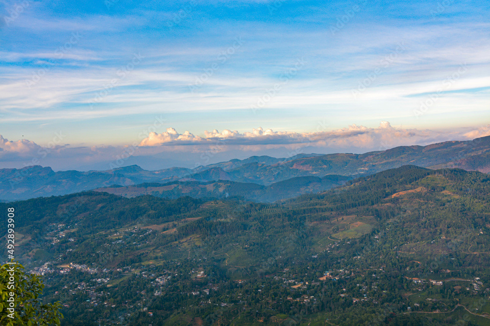 Beautiful sunrise over the mountains in the center of Sri Lanka