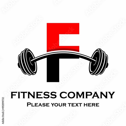 Letter f Logo With barbell template illustration. Fitness Gym logo. fitness vector logo design for gym and fitness.