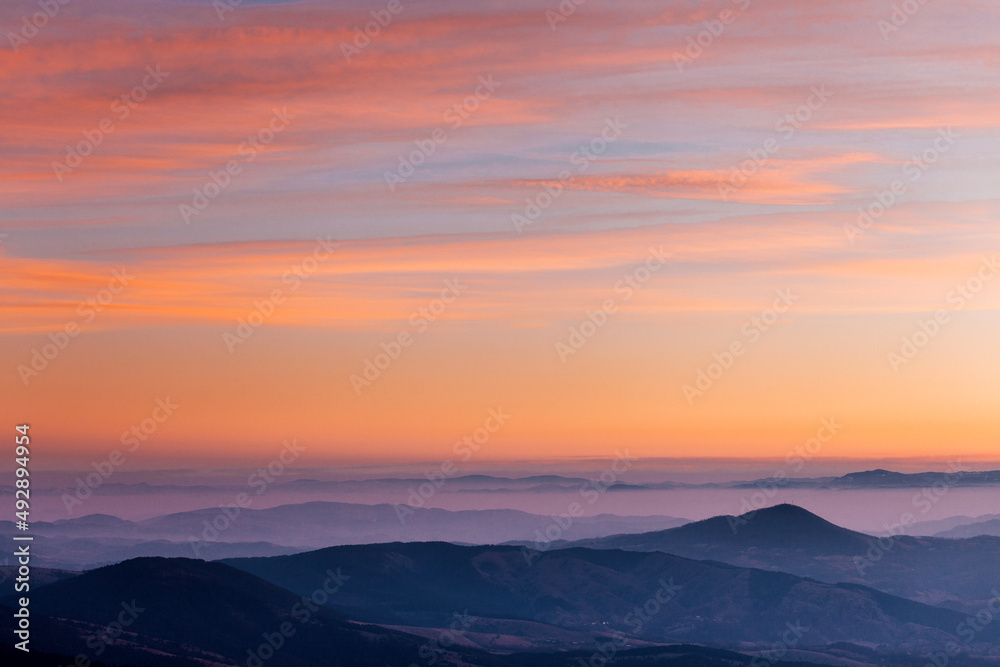 Sunset Above Fog In Valley Sunset Above Fog In Valley