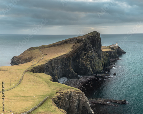 Neist Point Lighthouse at Sunset.  Isle of Skye