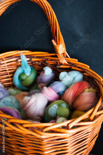 Basket of hand-dyed roving
