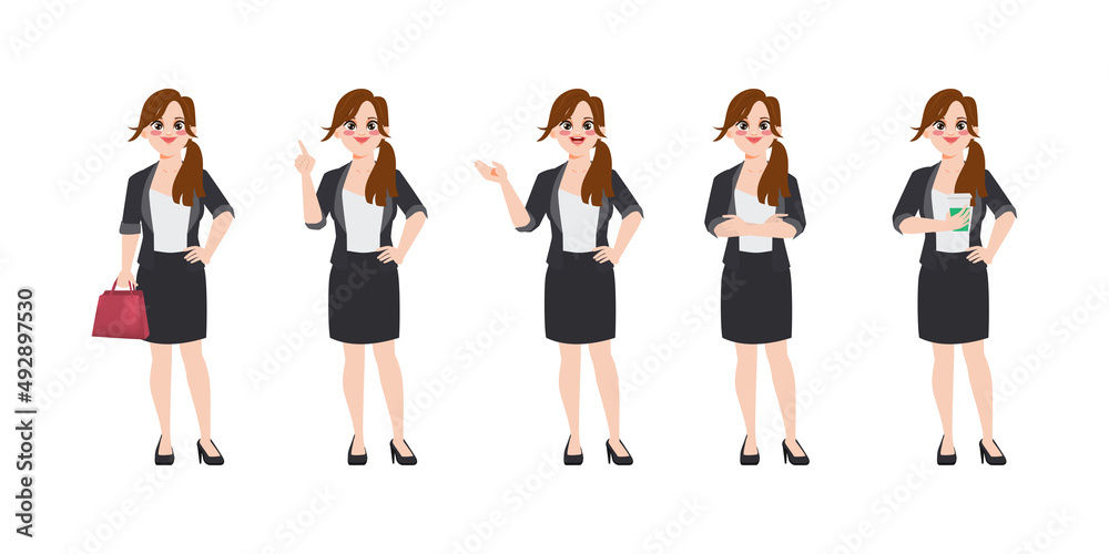 Beautiful portrait woman difference character gesture pose. Cartoon clipart vector design.