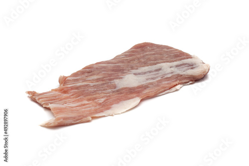 An Iberian secret, it is a highly appreciated pork meat in Spain. Raw, isolated on white background. photo