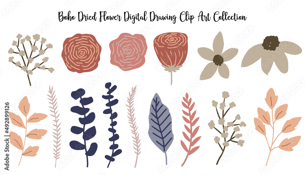a set of cute hand drawn boho flower spring watercolor a set of cute hand drawn boho flower spring watercolor