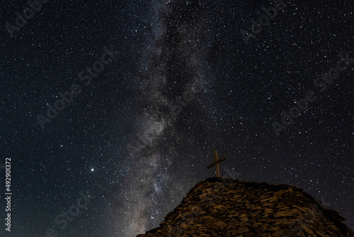 The milkyway galaxy over Olympos mountain, from different angles. Hiking at night to explore wanderfull views. photo