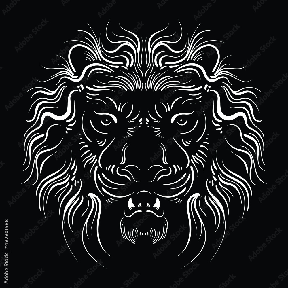 The Vector logo lion for tattoo or T-shirt print design or outwear.  Hunting style lions background. This hand drawing would be nice to make on the black fabric or canvas.