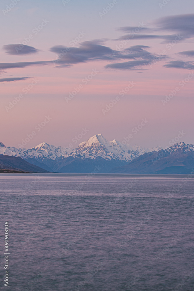 Lake in mountain scenery in New Zealand