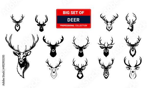Obraz na plátně Big Set of deer silhouettes.