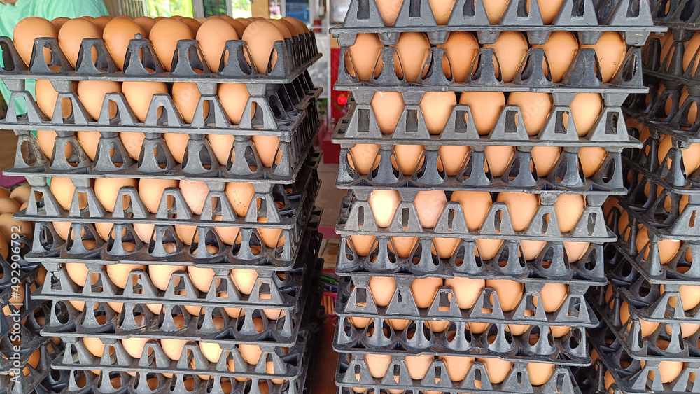 Eggs in black plastic storage that delivery