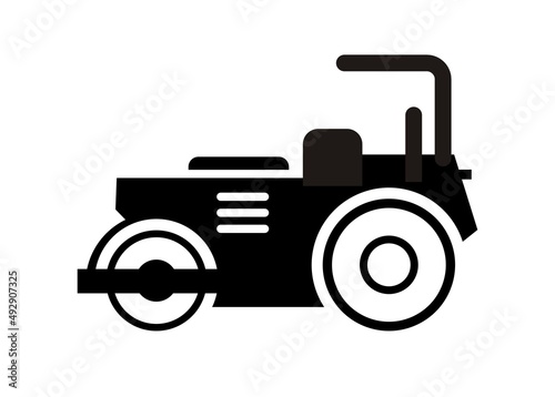 Steamroller. Road maintenance vehicle. Simple illustration in black and white.