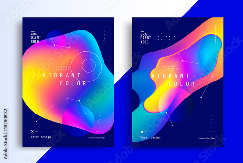 Minimal poster layout with vibrant gradient blurs. Modern Cover design. Abstract fluid flyer with colorful liquid shapes. Vector futuristic illustration