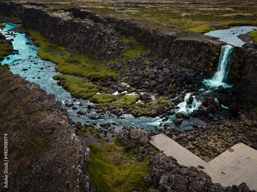 Oxarfoss waterfall in Thingelvir Iceland.