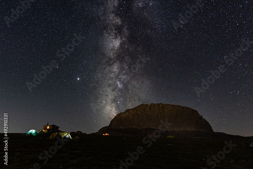 The milkyway galaxy over Olympos mountain, from different angles. Hiking at night to explore wanderfull views. photo