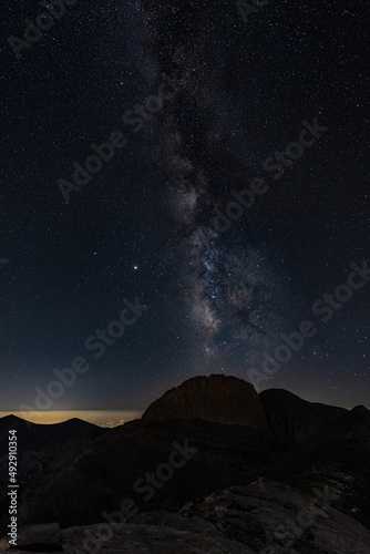 The milkyway galaxy over Olympos mountain, from different angles. Hiking at night to explore wanderfull views. © Athanasios