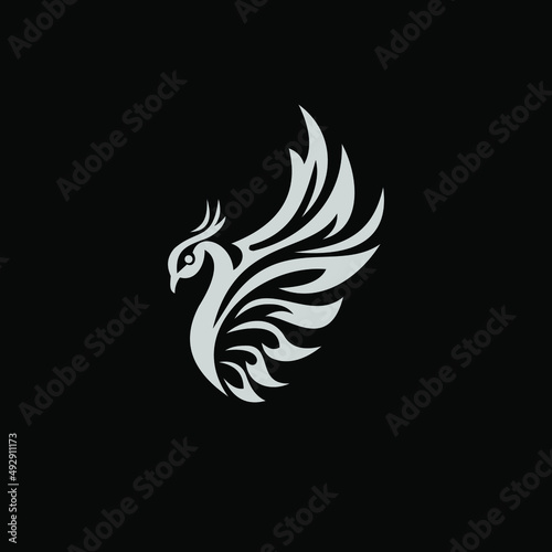 stylist flying phoenix on black backround.