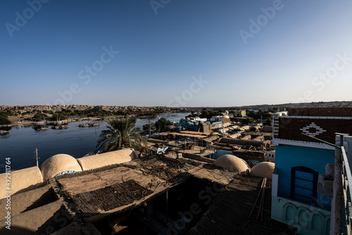 Aswan landmarks. Nubian Village looking over Nile. Spices and local people. © Athanasios