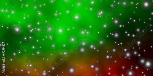 Light Green, Red vector texture with beautiful stars.