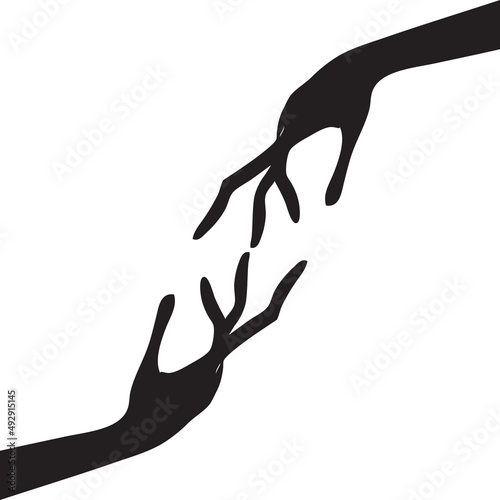 Touching hands of alien