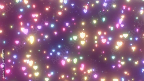 Falling Rainbow Love Heart Shapes Spinning Colorful Abstract Concept - 4K Seamless VJ Loop Motion Background Animation