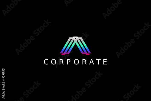 letter a flat simple tech modern logo