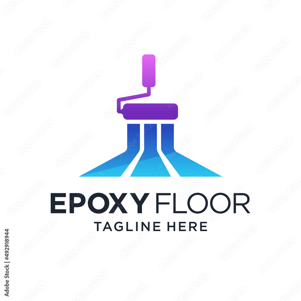 Epoxy flooring logo template with epoxy roller brush Stock Vector