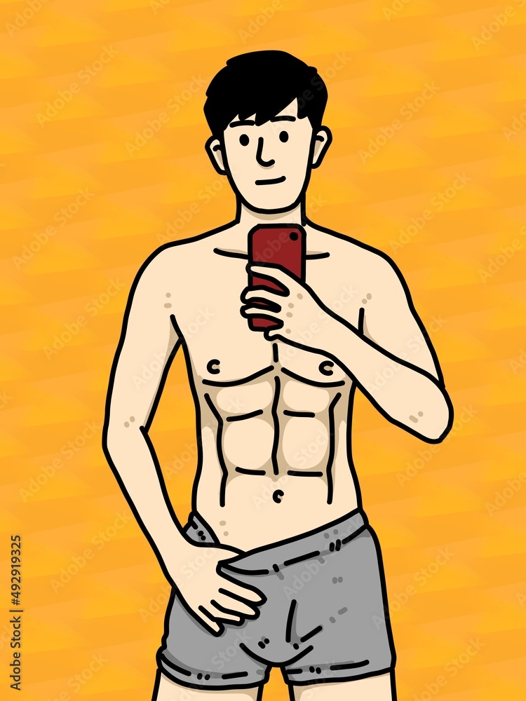 Fototapeta premium cute man cartoon on orange background