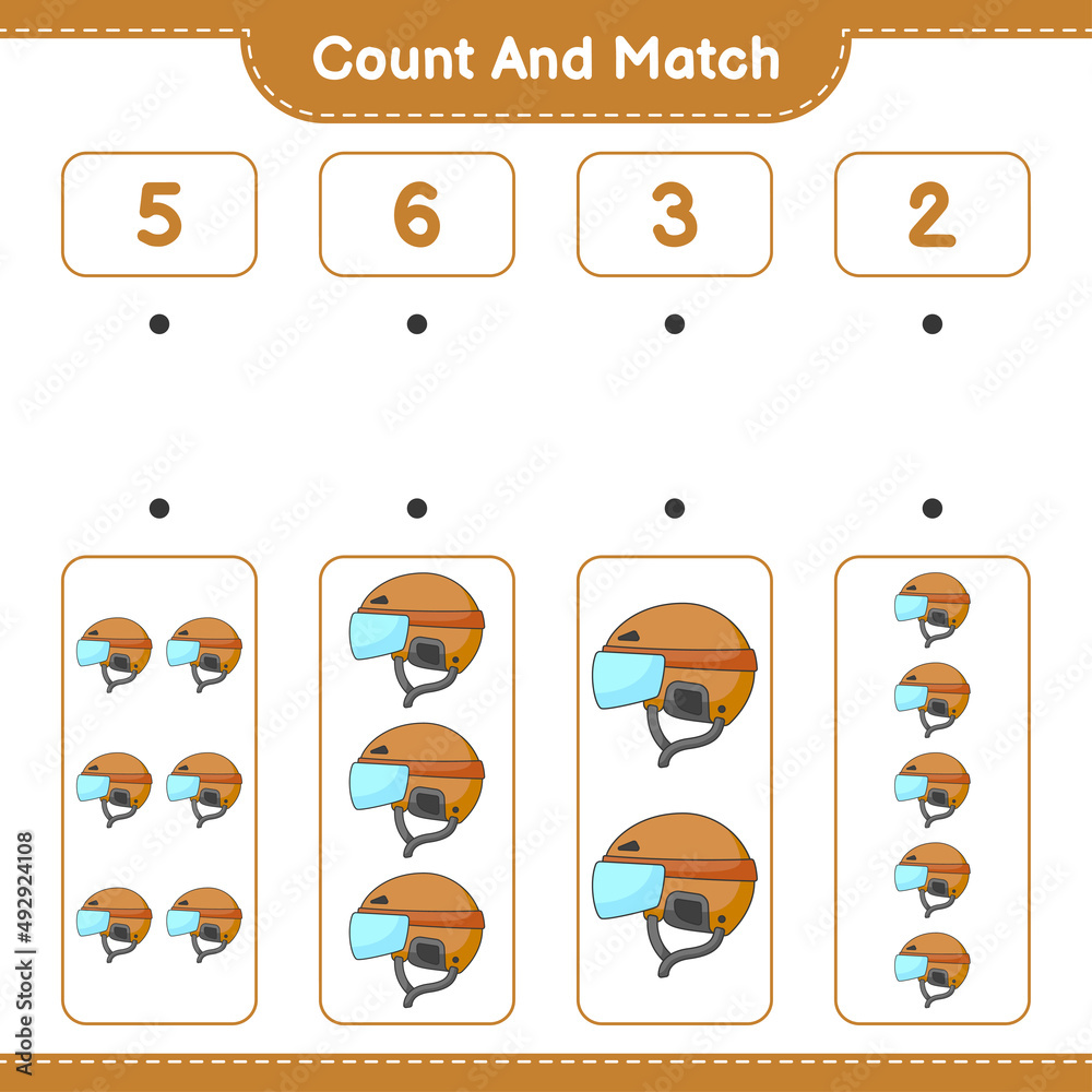 Count and match, count the number of Hockey Helmet and match with the