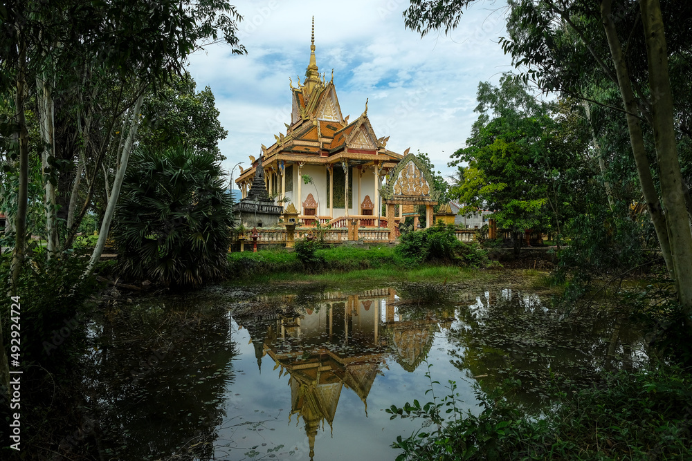 Kampot, Cambodia - February 2022: Toek Vil Pagoda in Kampot on February 26, 2022 in Cambodia.